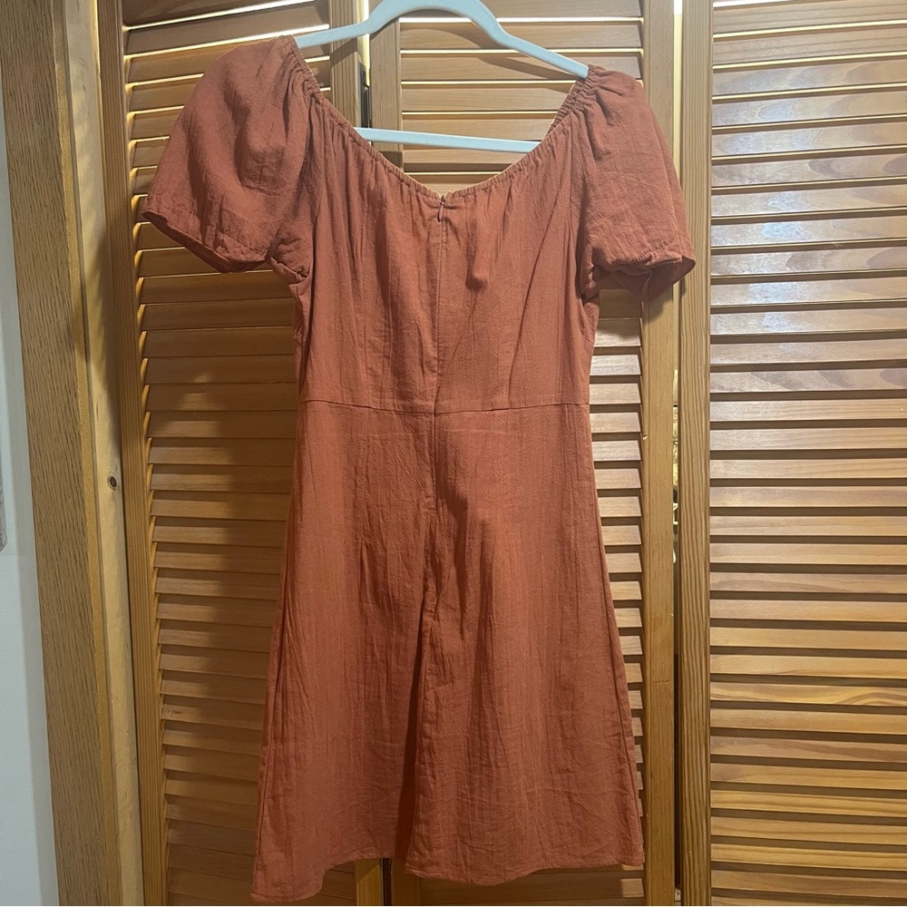 Rust Puff Sleeve Dress - Picture 2 of 2